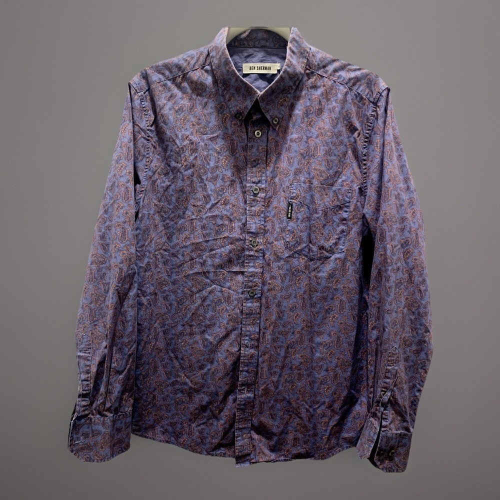 Ben Sherman Stylish Paisley Long Sleeve Shirt Modern Fit XL Button Down Cotton